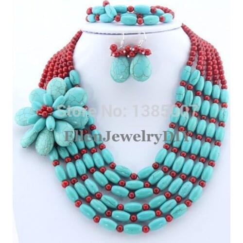 Beautiful 6 Row hot Jewelry Set,Red Coral Necklace,Birthday Gift,hot Necklace,Bridesmaid Necklace,Statement Necklace