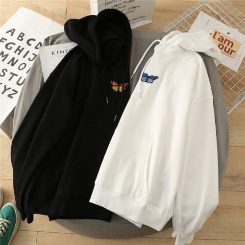 New Casual Loose Embroidered Butterfly Sweatshirts Pullovers Hoodies Womens Korean-Style Cotton Oversize Hooded Coat For Summer