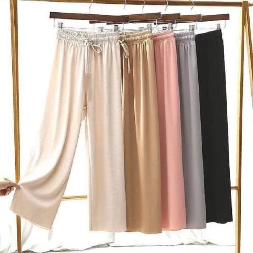 Plus Size New Korean Style Loose Casual Slim Pants Summer Fashion 2021 Wide Leg Pant Women Lattice Print High Waist Lady Pants