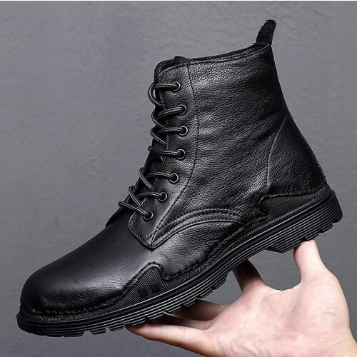 Autumn Winter Leather Mens Boots Comfortable Warm Lace-Up Fashion Warm Boots Waterproof Non-Slip Rubber Male Ankle Boots