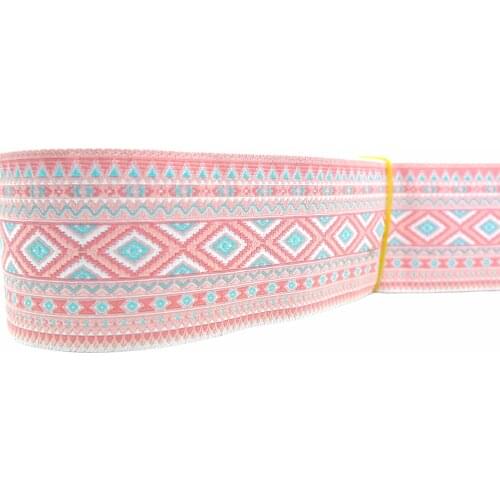 1-1/2'' 38mm Wide Pink Geometric Pattern Dog Collar Jacquard Ribbon