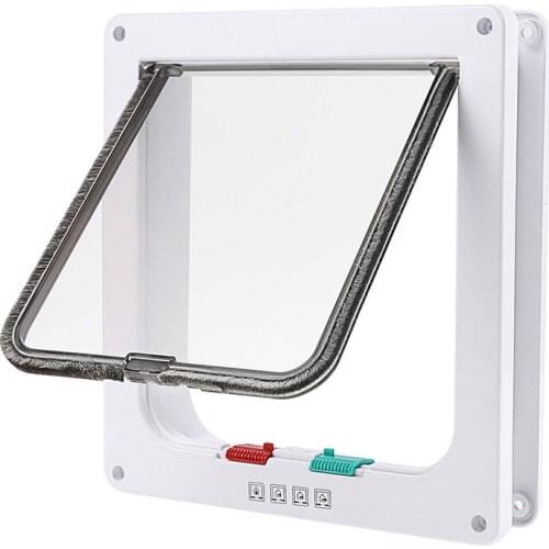 Dog Cat Flap Door with 4 Way Security Lock Flap Door for Dog Cats Kitten ABS Plastic Small Pet Gate Door Kit Cat Dogs Flap Doors