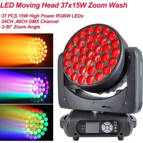 LED Moving Head 37x15W Zoom Beam Wash 4in1 RGBW Professional For Effect Stage Lights For Disco DJ Music Party Club Dance
