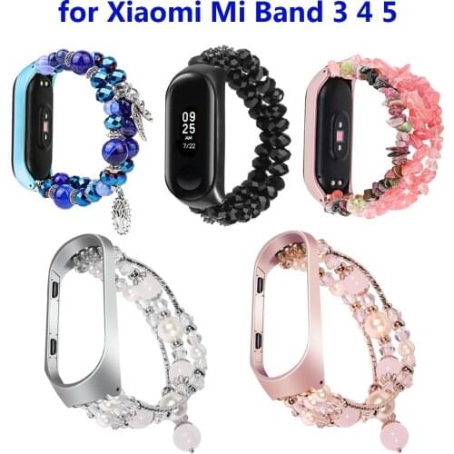 Mi band 5 strap correa for xiaomi mi band 4 bracelet pulseira woman miband 3 luxury beaded elastic watchband replacement dressy
