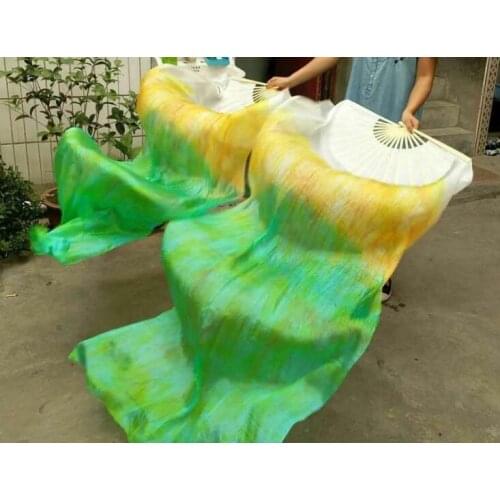 Factory Handmade Green Golden Flower Tie Dyed Bellydance Silk Veils Standard Size For Kids Adults Free Shipping