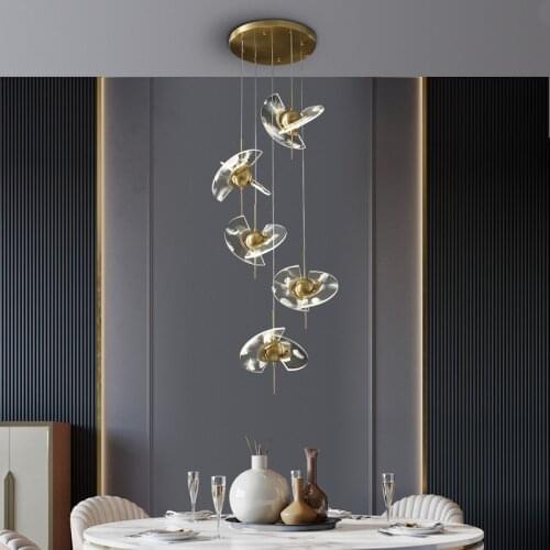 Modern Acrylic Chandelier Dining Room Restaurant Bar Simple LED Fixtures Creativity Copper Villa Stair Duplex Decor Hanging Lamp