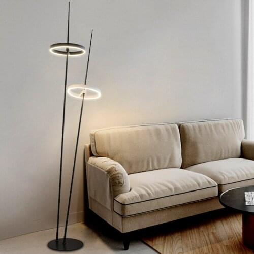 White Or Black LED Floor Light Study Living Room Postmodern Round Rings Vertical Luminaires Bedroom Bedside Creative Floor Light