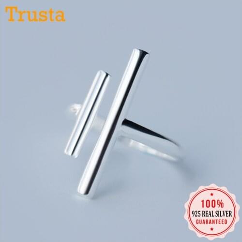 Trustdavis 100% 925 Sterling Silver Geometric Simple Minimalist Surface Smooth Stick Adjustable Ring For Women Party Gift AZ06