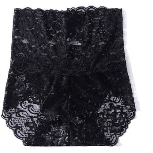 Womens Sexy Temptation Large Size Hips Lift Abdomen Transparent Briefs Pure Cotton High-Waisted Lace Underwear