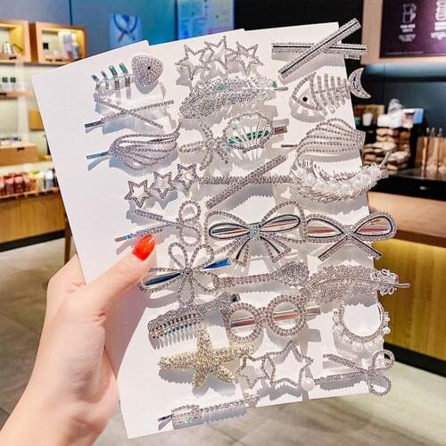 3/5pcs/set Women Hair Clips Rhinestone Crystal Hairpins Bezel Hair Accessories Silver Color Barrettes Korean Girls Headwear