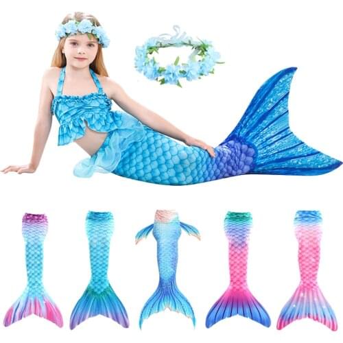 Girls Swimmable Mermaid Tail Princess Dress with Monofin Kids Holiday Mermaid Costume Cosplay Swimsuit Birthday Mermaid Dress