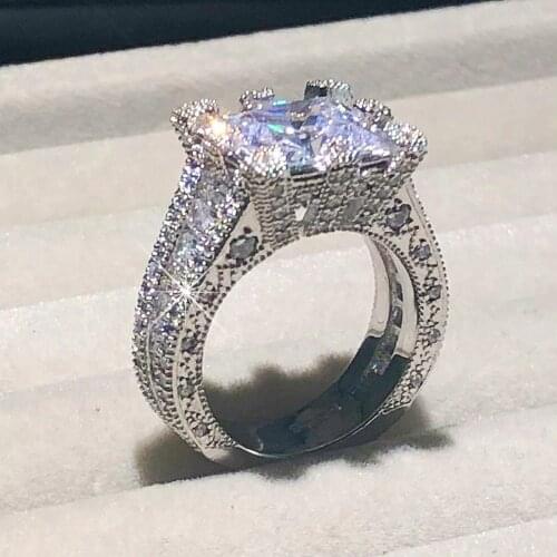 Vintage 925 silver Square Cluster Engagement Wedding rings for women Luxury SONA Diamond Architecture Ring Bridal fine Jewelry