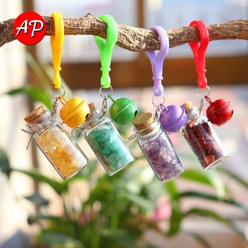 1PC Natural Quartz Stone Colored Gemstone Wishing Bottle Crystal Key Chain Bag Pendant Dangle Clasps Daughter Gift