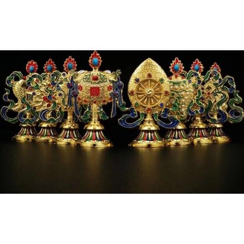 10cm Buddhist Suppliers Tantric Buddhist Gold-plated Auspicious Eight Symbol Treasures for Buddha Decorative Ornaments