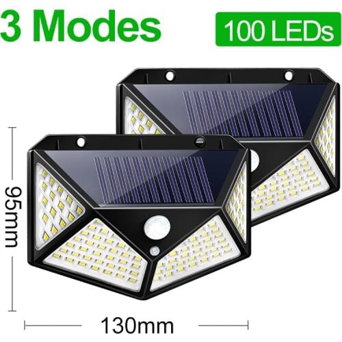 100 LED Solar Light Outdoor Solar Lamp Powered Sunlight Waterproof PIR Motion Sensor Street Light for Garden Decoration