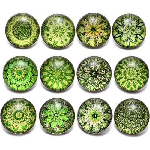 12pcs/lot Green Series Theme Beautiful Exotic Pattern 18mm Snap Button Charms For 18mm Snaps Bracelet Snap Jewelry KZ0622