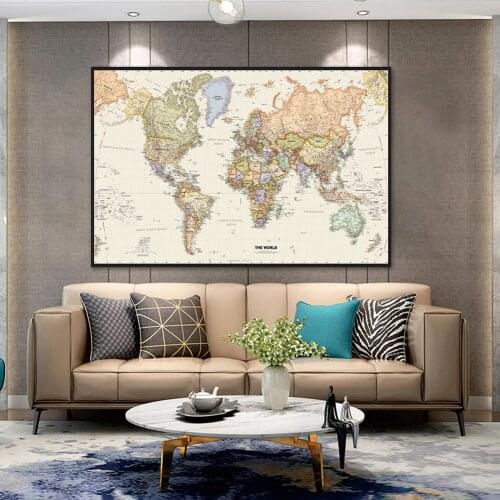 130*90cm The World Political Map Retro Non-woven Canvas Painting Wall Art Poster Living Room Home Decoration School Supplies