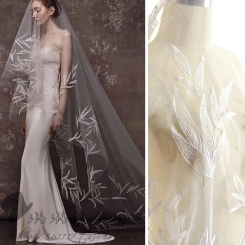 135*100cm bamboo leaf Wedding bridal Dress Applique DIY Bridal Headdress scarf veil Embroidered Lace Fabric Patch curtain