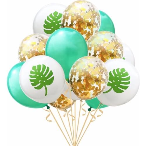 15pcs Hawaiian Tropic Party Balloons Flamingo Pineapple Leaves Transparent Globos Balloon Set Birthday Beach Party Supplies