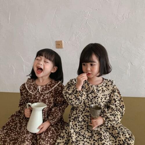 2021 Autumn Kids Clothes Floral Girls Dress Full Sleeve Dress for Girls Party Dress