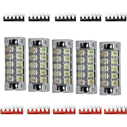 5 Pieces 600V 15A 5 Positions Double Row Screw Blocks with Terminal Barrier Strip