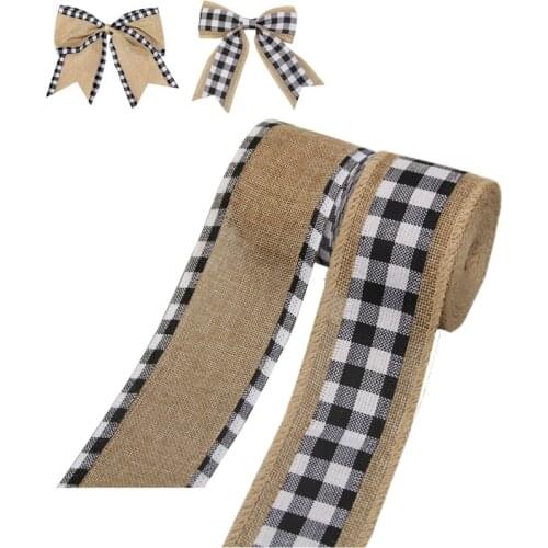 6 Yards Buffalo Plaid Ribbon Wired Edge Burlap Gingham Fabric Ribbon for Crafts Wreaths Gift Wrapping Christmas Wedding Decor