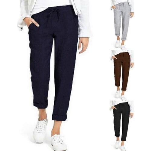 Brand Cotton Linen Pants Women Soft Loose Sports Pants Breathable Slim Ankle Length Trousers Korean Leisure Fitness Pants 2021