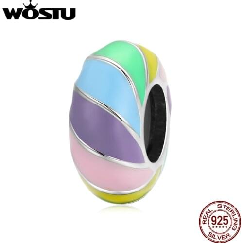 WOSTU 2021 925 Sterling Silver Rainbow Lucky Spacer Silicone Pendant Charm Beads Fit Original Bracelet DIY Jewelry CQC1980