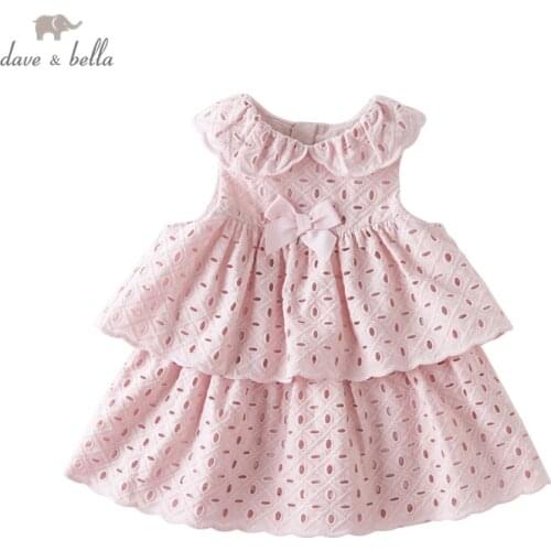 DBS13871 dave bella summer baby girls cute bow draped solid dress children fashion party dress kids infant lolita clothes
