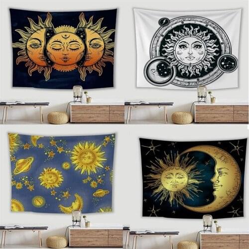 Tapestry Sun Moon Psychedelic Wall Hanging Background Cloth Beach Picnic Camping Sitting Tablecloth Sofa Cover Room Decor
