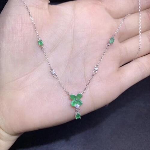 Exquisite elegant emerald necklace women fine jewelry good green color 100% natural gem fashion style silver necklace present