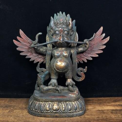 Tibet Temple Collection Old Bronze Lacquer Cinnabar Roc garuda statue Buddha protector Town House Exorcism Ward off evil spirits