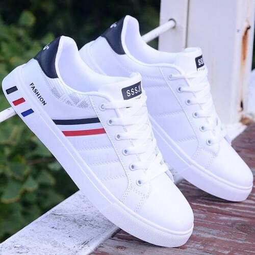 New PU Men Casual Shoes Lace Up Sneakers Comfortable Breathable Walking Sport Sneakers Male White Shoes Rubber Sole Sneakers