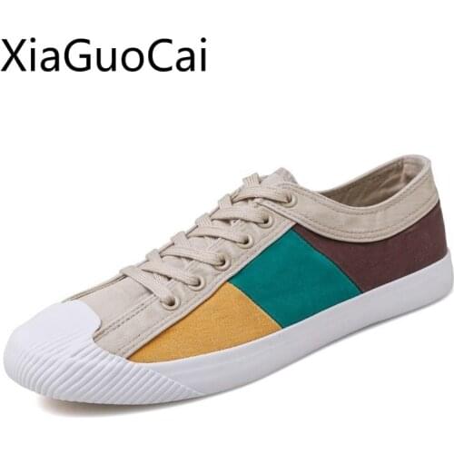 Super Fashion Mens Canvas Shoes Mixed Colors Spring and Autumn Mens Casual Shoes Lace Up Breathable Male Flat Sneakers