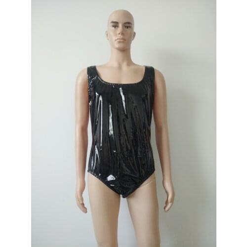 Wetlook PVC Latex Bodysuit Tank Top men Sleeveless One Piece Bodysuit Shapewear PU Clothing Clubwear for adults
