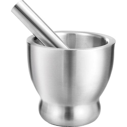 Brushed stainless steel mortar and pestle spice grinder, garlic hand grinder, spice grinder, pharmacy herb bowl WJ805