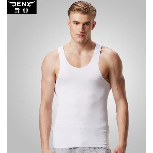 Mens non-trace vest summer sport white stretch hurdle slim body type suspenders underwear base