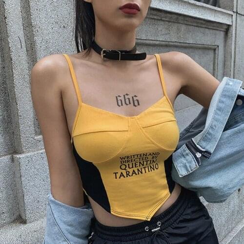 Patchwork Print Sleeveless Tank Top Women Casual yellow Y2K Crop Tops Tees Ladies Summer Fashion letter Slim Sling Vest Street
