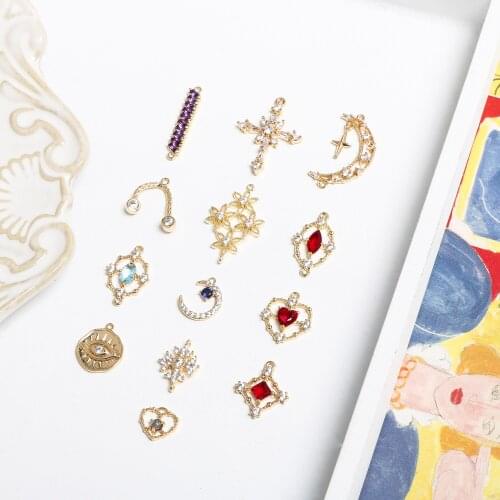 Copper Plated Real Gold Micro-inlaid Zircon Love Moon Cross Pendant DIY Handmade Jewelry Earrings Nail Accessories Material