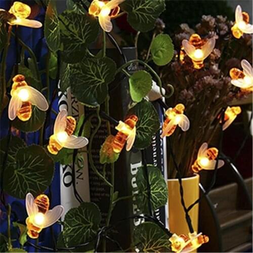 New 20leds 50leds Solar Powered Cute Honey Bee Led String Fairy Light Bee Outdoor Garden Fence Patio Christmas Garland Lights