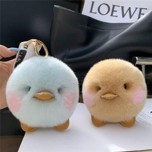 Cute Trinkets Real Rex Rabbit Fur Keychain Plush Duck Toys Bag Ornaments Women Backpack Pendant Car Metal Key Rings Girl Gift