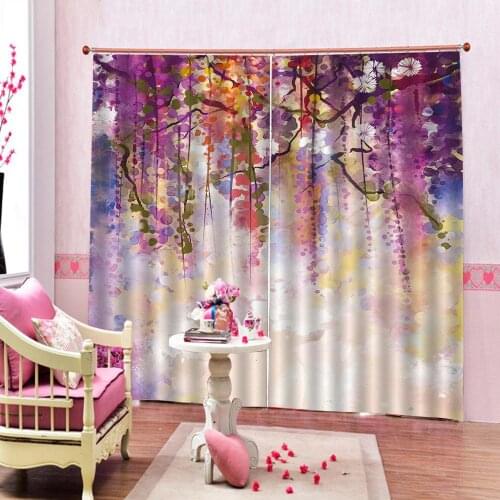 Fashion oil Painting Colorful leaves Flower Curtain For Living room Bedroom Blackout Window Drapes Sets (Left and Right Side)