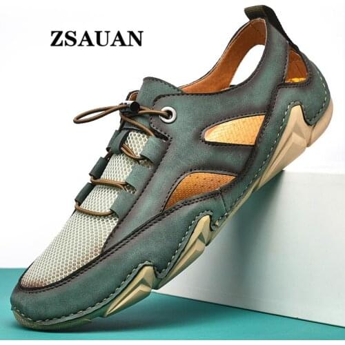 ZSAUAN Dropshipping Outdoor Summer Men Sneakers Green Mesh Loafers Daily Breathable Flats Men Casual Shoes Moccasins Big Size
