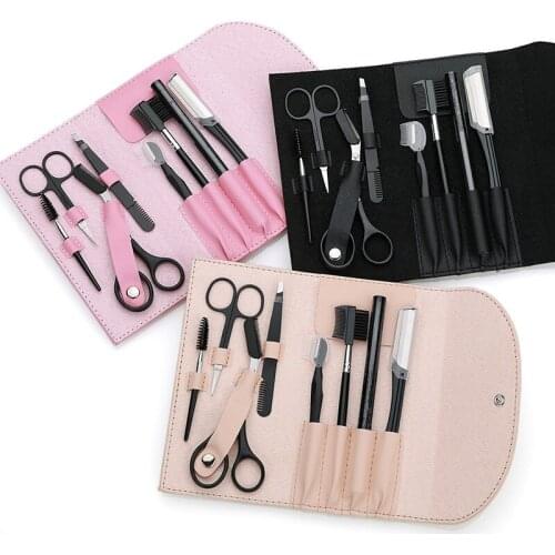 8pcs Eyebrow Grooming Kit Eyebrow Scissors for Beginners Eyebrow Set with PU Case Eyebrow Pencil Razors Scissors Combs Tweezers