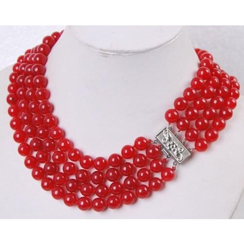 Charming! 4Rows 8MM Red Jades Round Beads Jewelry Necklace