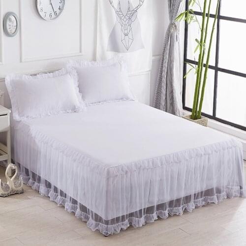 Cilected Solid Color Lace Lotus Leaf Lace Bed Skirt Pillowcase Dustproof Bedspread Double Skirt Bed Cover Non-Slip Bed Sheets