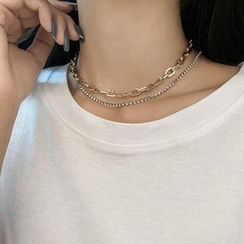 Huge Bud New Necklace Duble Layer Ins Choker Gold Sliver Color Retro Cubic Zircon Chain Choker For Women Trendy Clavicle Jewelry