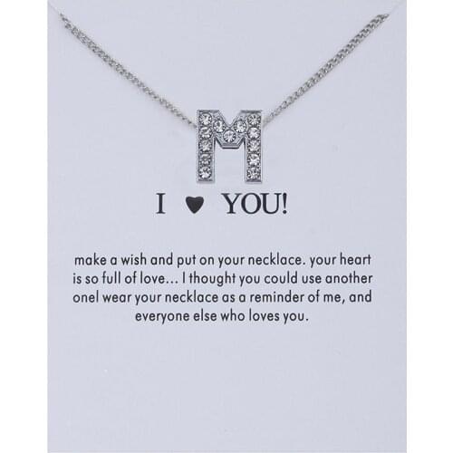 Fashion Valentines Day Gift Crystal Alphabet Initial Letters Message Card Necklace Pendant Women Necklaces I Love You Jewelry