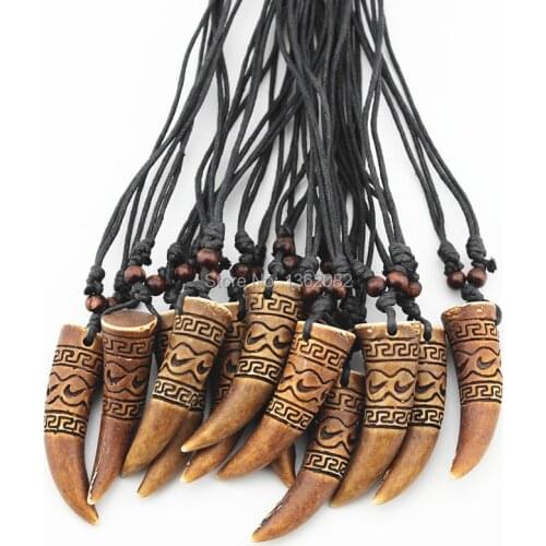 Lot 12pcs Cool boy mens Imitation Bone Carving totem Wolf Tooth Charms Pendants Amulet Necklace Gifts MN334