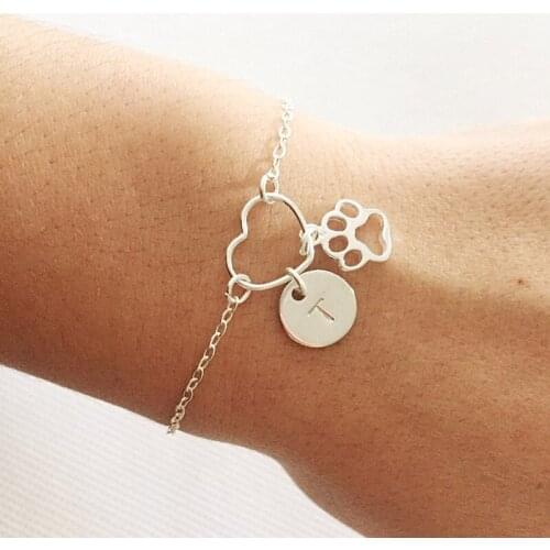 Letter Bracelet Cat Footprint Bracelet Cute Bracelet Stainless Steel Bracelet Jewelry Gift For Girlfriend Initial Bracelet